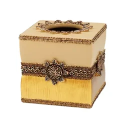 Avanti Braided Medallion Tissue Box Cover -Storage And Cleaning 2006437 Gold 1