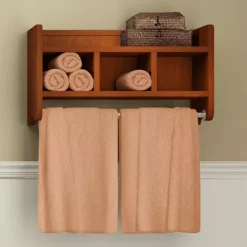 Bolton Bathroom Storage Cubby & Towel Bar Wall Shelf -Storage And Cleaning 2769685 Chestnut