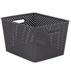 Simplify Basketweave Resin Wicker Large Storage Tote -Storage And Cleaning 3365319 ALT2