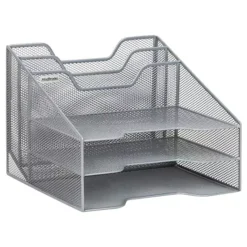 Mind Reader Three-Tiered Desk Organizer Tray -Storage And Cleaning 4789878 Silver