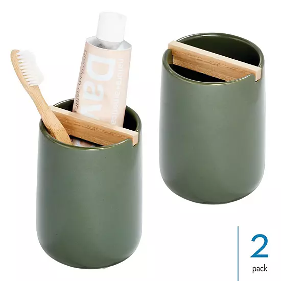 IDesign 2-pc. Toothbrush Holder With Removable Wood Divider Set 4 IDesign 2-pc. Toothbrush Holder With Removable Wood Divider Set - Image 2
