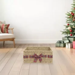 Merry And Bright Basket With Red, White & Green Flannel Bow -Storage And Cleaning 53949869 CC ALT