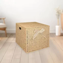Belle Maison Large Paper Weave Lidded Bin With Bow -Storage And Cleaning 54949856 CC ALT