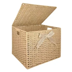 Belle Maison Large Paper Weave Lidded Bin With Bow -Storage And Cleaning 54949856 CC ALT2