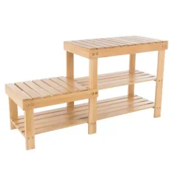 Hastings Home 2-Tier Bamboo Shoe Rack & Bench