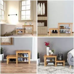 Hastings Home 2-Tier Bamboo Shoe Rack & Bench -Storage And Cleaning 5615866 ALT2