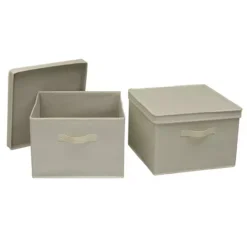 Household Essentials Square Storage Boxes With Lids 2-piece Set 18 Household Essentials Square Storage Boxes With Lids 2-piece Set -Storage And Cleaning 5831115 Cream