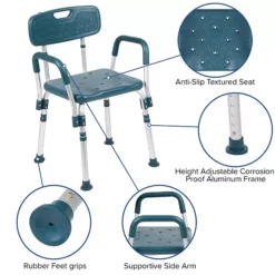 Emma And Oliver 300 Lb. Capacity Quick Release Back & Arm Teal Shower Chair 13 Emma And Oliver 300 Lb. Capacity Quick Release Back & Arm Teal Shower Chair -Storage And Cleaning 5985015 ALT2