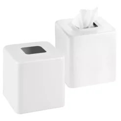 MDesign Metal Square Modern Tissue Box Cover Holder For Bathroom - White -Storage And Cleaning 6121187 ALT4