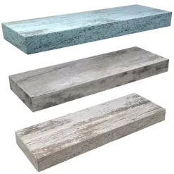 Sorbus Set Of 3 Floating Shelves -Storage And Cleaning 6202680 Rustic Grey Green