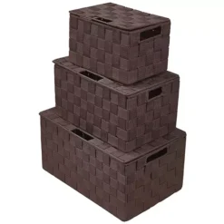 Sorbus 3-piece Stackable Weave Basket Set -Storage And Cleaning 6202684 Brown