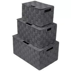 Sorbus 3-piece Stackable Weave Basket Set -Storage And Cleaning 6202684 Grey
