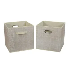 Household Essentials 2-Piece Fabric Storage Bin Set -Storage And Cleaning 6385040 Tan Mix 1