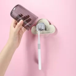 1 Set Wall Mounted Toothbrush Holder With Cup For Bathrooms 13 1 Set Wall Mounted Toothbrush Holder With Cup For Bathrooms -Storage And Cleaning 7061225 ALT2