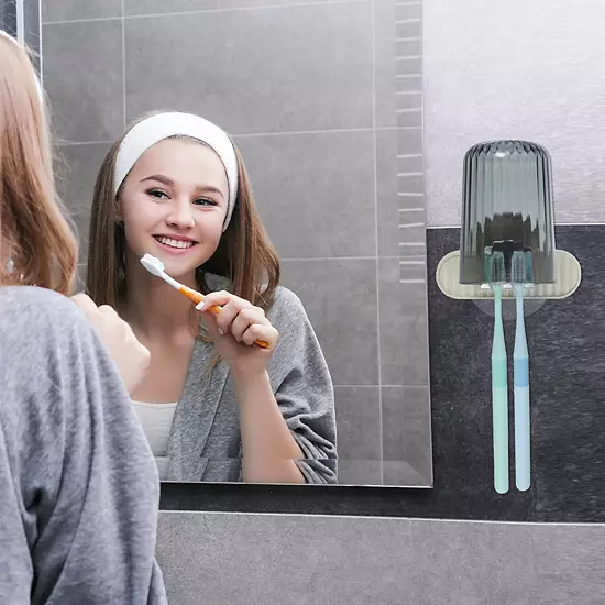 1 Set Wall Mounted Toothbrush Holder With Cup For Bathrooms 6 1 Set Wall Mounted Toothbrush Holder With Cup For Bathrooms - Image 4