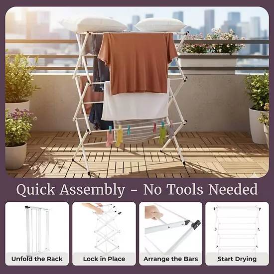 Lavish Home Collapsible Clothes Drying Rack, White 10 Lavish Home Collapsible Clothes Drying Rack, White - Image 8