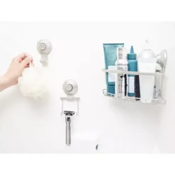 IDesign 2-Piece Satin Push-Lock Suction Shower Hooks Set -Storage And Cleaning 7477338 ALT5