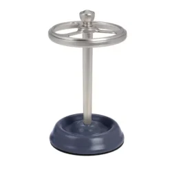 IDesign Ceramic And Steel Toothbrush Holder With Three Divided Compartments, The York Collection – 6.4” X 3.5” X 3.8”, Matte Navy & Brushed Nickel