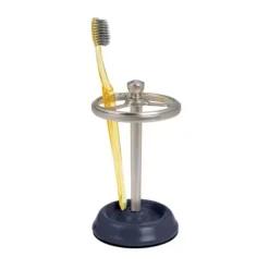 IDesign Ceramic And Steel Toothbrush Holder With Three Divided Compartments, The York Collection – 6.4” X 3.5” X 3.8”, Matte Navy & Brushed Nickel -Storage And Cleaning 7526866 ALT5