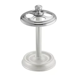 IDesign Metal Toothbrush Holder - Bathroom Cup For Bathroom Organization, The York Collection - 3.25" X 3.25" X 5.75", Chrome And Pearl White