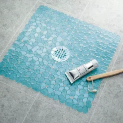 IDesign Pebblz Non-Slip Suction Bath Mat For Shower, Bathtub - Square, Blue -Storage And Cleaning 7526948 ALT3