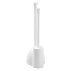 IDesign Compact Toilet Brush And Plunger Set For Bathroom Cleaning And Storage - White