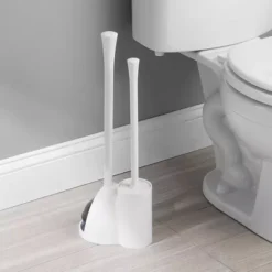 IDesign Compact Toilet Brush And Plunger Set For Bathroom Cleaning And Storage - White -Storage And Cleaning 7527316 ALT2