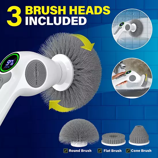 Bell+Howell Scrubtastic Pro Electric Rechargeable Spin Power Scrubber With 3 Rotating Brush Heads 4 Bell+Howell Scrubtastic Pro Electric Rechargeable Spin Power Scrubber With 3 Rotating Brush Heads - Image 2