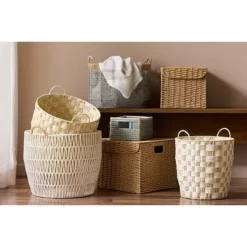 RGI Home Round Paper Cord Decorative Medium Storage Basket With Checkerboard Weave & Handles 11 RGI Home Round Paper Cord Decorative Medium Storage Basket With Checkerboard Weave & Handles -Storage And Cleaning 7600873 CP ALT65