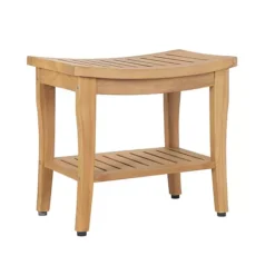Indoor Outdoor Teak Shower Bench With Storage Shelf Ideal Shower Seat For Relaxing Bathing Moments